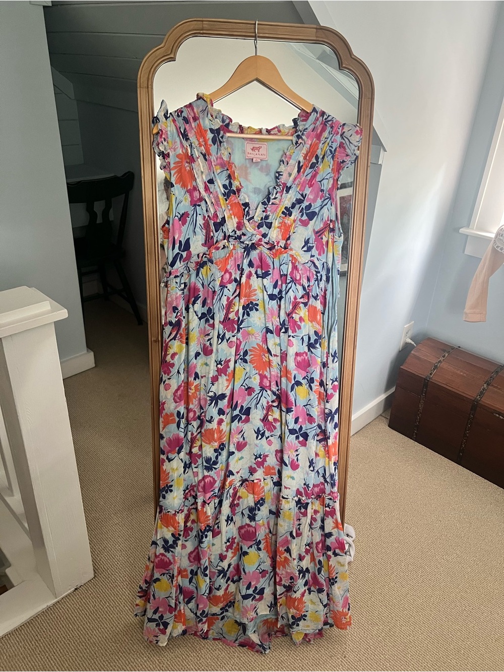 Banjanan Floral Ruffle V-Neck Maxi Dress - Multi